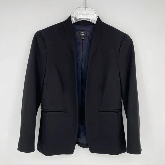 J. CREW 365 Black Going Out Blazer Open Front Minimalist Office Size 4 Petite - Picture 1 of 13